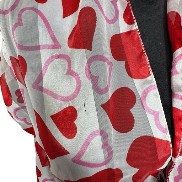 Red Pink Heart Print Satin Scarf Valentine’s Day Gift Wrap Accessory - Picture 6 of 8